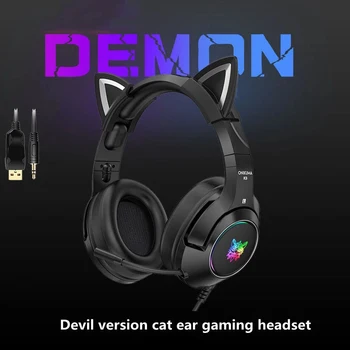 Káblové Slúchadlá Hráč Black Cat Ucho Headset Pre PS4 Telefón, PC, Mikrofón S 3,5 mm Herný Telefón pre PS4 Overear Hráč K9 Čierna