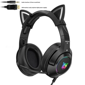 Káblové Slúchadlá Hráč Black Cat Ucho Headset Pre PS4 Telefón, PC, Mikrofón S 3,5 mm Herný Telefón pre PS4 Overear Hráč K9 Čierna