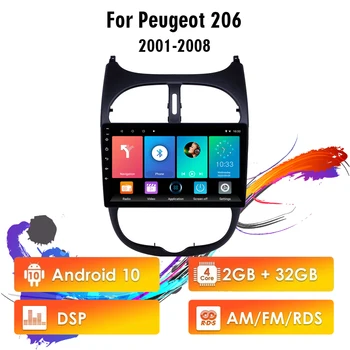 Eastereggs Android 10 RDS DSP 2 Din autorádia Auto Multimediálny Prehrávač Pre Peugeot 206 2001 -2008 Navigáciu GPS, WIFI, vedúci jednotky