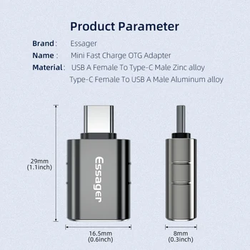 Essager Mini Rýchle Nabitie OTG USB 3.0 Žena NA Typ-C Muž Zliatiny Zinku Typ-C Samica NA USB Muž Mobilný Telefón Adaptéry
