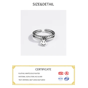 925 Sterling Silver Šírka Prstene pre Ženy, Páry Ročník Módnej Úsmev na Tvár Tasssel Viacvrstvových Thai Strieborné Šperky Strany Dary