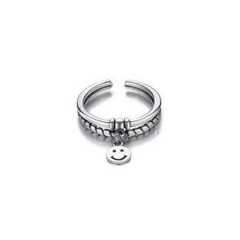 925 Sterling Silver Šírka Prstene pre Ženy, Páry Ročník Módnej Úsmev na Tvár Tasssel Viacvrstvových Thai Strieborné Šperky Strany Dary