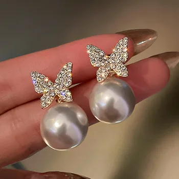 Kórejský Roztomilý Drahokamu Náušnice, Módne Srdce Shell Motýľ Leaf Pearl Náušnice Sladké Elegantné Kúzlo Náušnice Šperky Pre Ženy