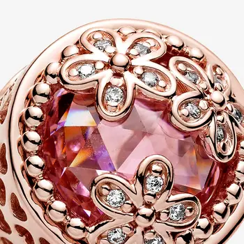 Rose Gold Ružová Daisy Charms 4 kusy Zapadajú Pandora Náramok korálky 925 sterling silver žena, luxusné šperky, prívesok darček, takže