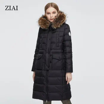 ZIAI2021 Nové dámske zimné dlho teplé, pohodlné bavlnené-vatovaný kabát ženy prímestských kabát, kabát trend kožušiny golier klobúk vrecku ZR-7266