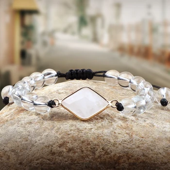 Ženy 8mm Quartz Korálky Náramok Ručné Prírodný Kameň je Priehľadný Kryštál Geometrické Charms Mužov Náramky & Bangles Jogy Šperky