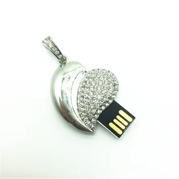 Diamond Crystal Srdca 8 GB 16 GB 32 GB, 64 GB Šperky, Kovové Pamäť USB Flash Disk U Diskov Náhrdelník usb ovládač s peknej Darčekovej krabičke