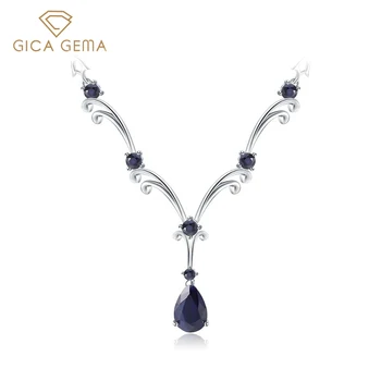 GICA GEMA Prírodné Blue Sapphire Topaz Drahokam Prívesok Náhrdelníky Pre Ženy 8*12mm Reálne 925 Sterling Silver Šperky Ženské Dary