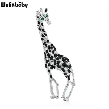 Wuli&baby Drahokamu Žirafa Brošňa Pre Ženy Unisex Dlhé Krku Plachých Zvierat Strany Bežné Brošňa Darov Kolíkmi