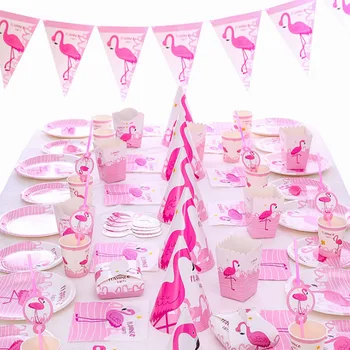 Flamingo Party Dekorácie Tropické Havajské Luau Party Dodávky Balón Papier Doska Pohár Letné Svadby, Narodeniny, Party dekoratívne