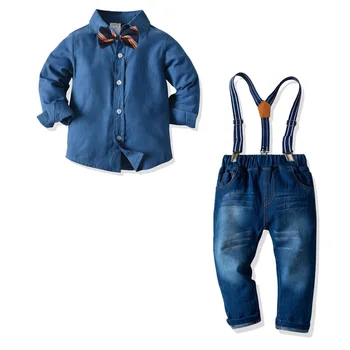 2020 deti jeseň oblečenie baby boy motýlik tričko podväzky džínsy gentleman vyhovovali vyhovovali bežné tričko + rifle 0.1.2.3.4.5.66 T