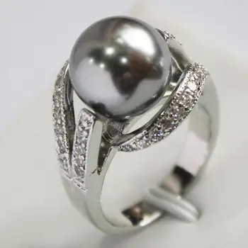 Hot predaj>@@ lady nový dizajn, šperky, striebro pozlátené s krištáľovo zdobené &12mm šedá shell perlou krúžok(#7.8.9)