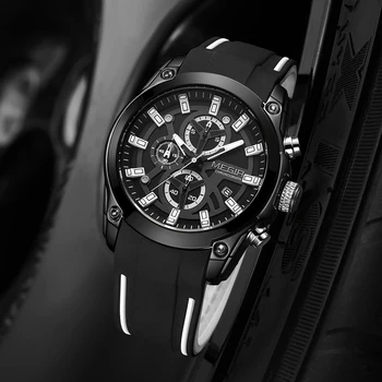 MEGIR 2021 Čierne Športové Pánske Hodinky Top Značky Luxusné Chronograf Mužov náramkové hodinky Quartz Armády Vojenské Hodiny reloj hombre