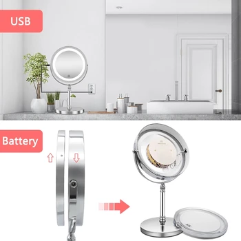LED make-up Zrkadlo s Svetlami, 10X Zväčšenie Obojstranné Zrkadlo na líčenie USB Nabíjanie Dotyk Stmievanie Vaňa Zrkadlá Darček Pre Dievča