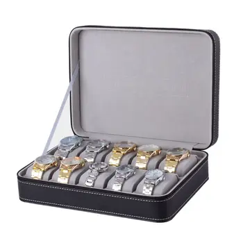 10 Slotov Pozerať Na Zips, Cestovný Box Kožené Displej Prípade Organizátor Šperky Skladovanie