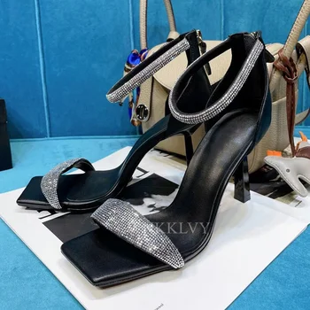 Bling bling vysokom podpätku topánky ženy iskru flitrami drahokamu prst dráhy dizajn sandále 2021 sexy bodce dámy šaty topánky