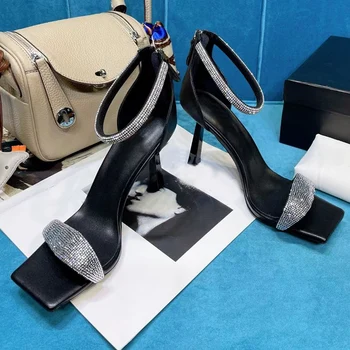 Bling bling vysokom podpätku topánky ženy iskru flitrami drahokamu prst dráhy dizajn sandále 2021 sexy bodce dámy šaty topánky
