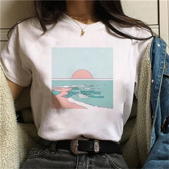 A Tak Je Oceánu Vlny Estetické T-Shirt Ženy 90. rokov Fashion White Tee Roztomilý Letné Topy Príležitostné O Krk Cool Tričká