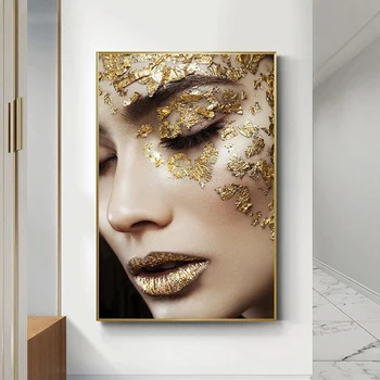 Moderné umenie zlatá žena umenie výtlačkov a plagáty tlačené na plátno pre domáce obývacia izba dekorácie frameless maľovanie