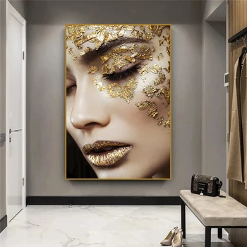 Moderné umenie zlatá žena umenie výtlačkov a plagáty tlačené na plátno pre domáce obývacia izba dekorácie frameless maľovanie