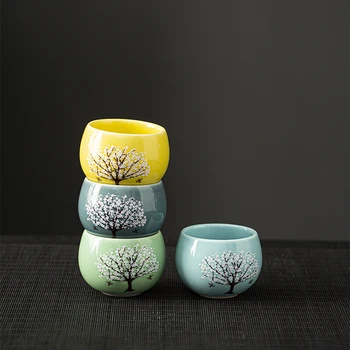 LUWU keramické teacups sada 4 štyri ročné obdobia pohár cherry blossom zmena pohár drinkware 120ml