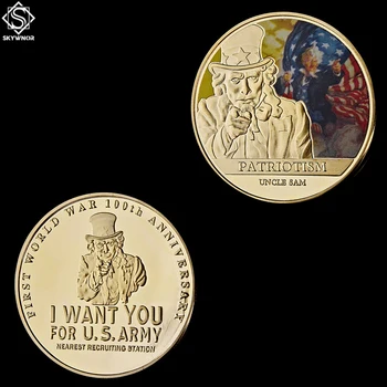 5 KS Uncle Sam Vlastenectvo Prvej Svetovej Vojny 100 Výročie chcem, aby ste Pre NÁS Armády Výzvou Mince USA