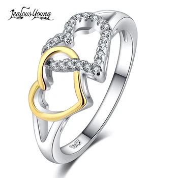 Móda Srdci Crystal Krúžky Zlatá Farba Prst Svadobný Prsteň Zásnubný Prsteň Cubic Zirconia Prstene pre Ženy Strany Darček