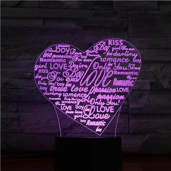 Novinka Darček Láska Srdce Páry 3D Lampy, Nočné Svetlo pre Chilren LED Ilúzie Atmosféru Spánku, Ľahký Dotyk Farby Meniace 1526