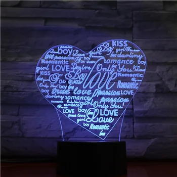 Novinka Darček Láska Srdce Páry 3D Lampy, Nočné Svetlo pre Chilren LED Ilúzie Atmosféru Spánku, Ľahký Dotyk Farby Meniace 1526