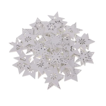 50pcs Biele Hviezdy Drevené snehové Vločky Remesiel Vianočný Stromček, Závesné Dekorácie