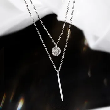 QMCOCO 925 Silver Elegantné Dvojité Vrstva Reťazca Geometrické Prívesok Náhrdelník Jemné Šperky Pre Ženy, Svadobné Party Dary