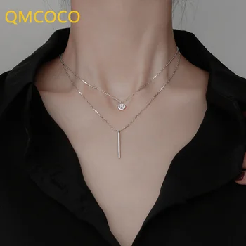 QMCOCO 925 Silver Elegantné Dvojité Vrstva Reťazca Geometrické Prívesok Náhrdelník Jemné Šperky Pre Ženy, Svadobné Party Dary