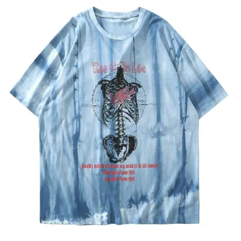 Hip Hop T Shirt Mužov Lebka Tie Dye Streetwear Harajuku High Street Krátke Bavlnené Tričko Nadrozmerné Summer Black Topy