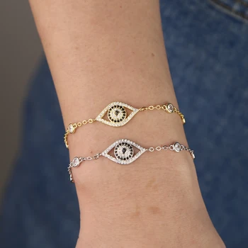 16+4cm veľkosť 2019 Trendy turecký Zlato Zlým Okom Náramok Pripraviť CZ Blue Eye Gold Reťazca Náramok Nastaviteľné Ženské Šperky
