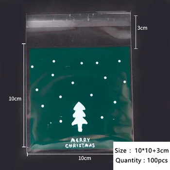 50pcs/veľa Polka Dot Pádu Nugát Self-Stick Pack Zelená Matné Biele Vianoce Strom Vzor Celofánu Cookie Self-štylizované Taška