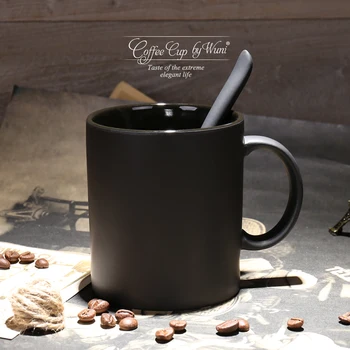 Európsky High-end Keramické Black Veľkú Kapacitu Hrnček Tvorivé Jednoduché Šálku Kávy S Krytom Lyžice Vody, šálka