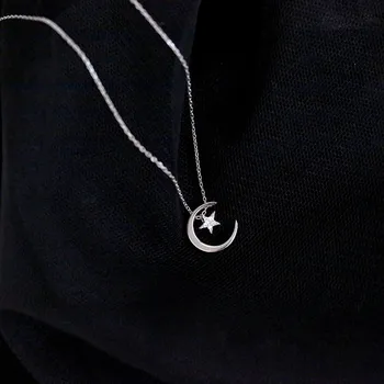 Moon Star 925 Sterling Silver Náhrdelník Módne Jednoduché Šumivé Clavicle Reťazca Žena Svadobné Šperky Strany Narodeniny dz167