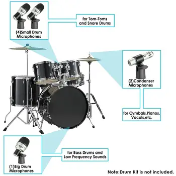 Neewer 7 Kus Káblové Dynamické Drum Mic Auta: Bass Kick,Snare&Činely Mikrofón Set-vybavená Závitom Klip,Vložky,Mikrofóny Držiteľ