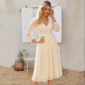 2021 jar & leto šaty new American dámske šaty kvetinový dlhým rukávom sexy tvaru strednej dĺžky šaty večerné Polovici Teľa LYQ113