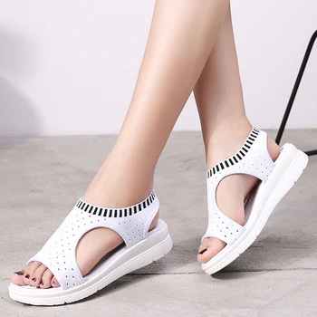 Letné dámske Sandále, Topánky Wild Elastický Pás Športové Flip Flops Bytov Žien Hrubé Dno Ryby Úst Oka Sandále