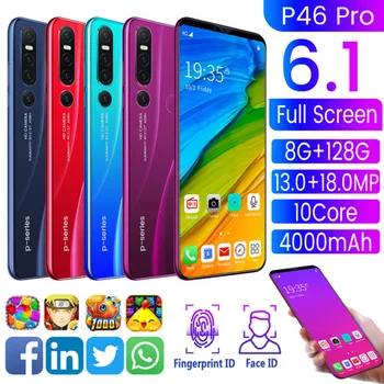 P46 Pro Smartphone 6.3 Palcový Full Displej Octa 10 Core 5000mAh 8GB 128 GB 4G LTE 5G Siete Mobilný Telefón
