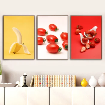 Maliarske Plátno Moderné Čerstvé Ovocie Plagáty A Vytlačí Banán Mango, Liči, Paradajka Stenu Umenie Fotografie Pre Domáce Dekorácie