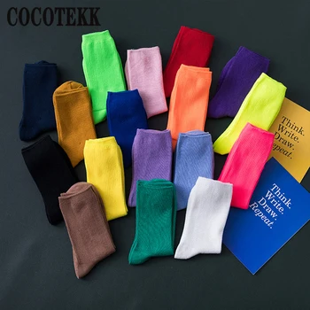 Harajuku Módne Ženy Lady Bavlnené Ponožky Voľné Skladaný Svetlé Neon Rose Zelené Farebné Dlhé Pevné Farby, Mäkké Žiarivkové Ponožky