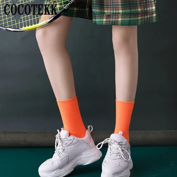 Harajuku Módne Ženy Lady Bavlnené Ponožky Voľné Skladaný Svetlé Neon Rose Zelené Farebné Dlhé Pevné Farby, Mäkké Žiarivkové Ponožky