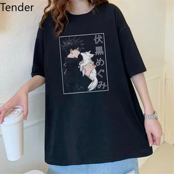 Fushiguro Megumi Tlač Anime Jujutsu Topy Ženy T-shirt Vintage Voľné Krátky rukáv 2021 Hot comics plus veľkosť tshirts pre ženy