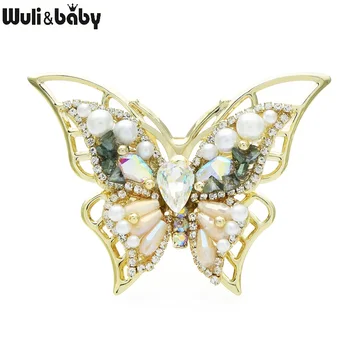Wuli&baby Crystal 2-vrstvový Motýľ Brošňa Pre Ženy Unisex Krásy Hmyzu Strany Úradu Brošňa Darov Kolíkmi