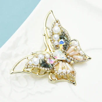 Wuli&baby Crystal 2-vrstvový Motýľ Brošňa Pre Ženy Unisex Krásy Hmyzu Strany Úradu Brošňa Darov Kolíkmi