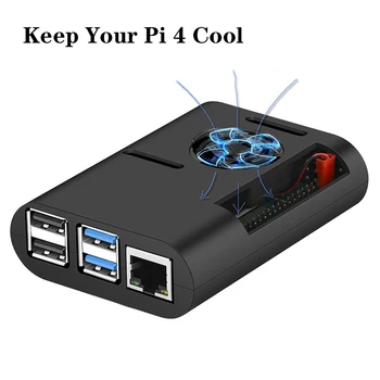 Raspberry Pi 4 Prípade, ABS Prípade s Ventilátorom Black Shell Kryte Hliníkový Chladič pre Raspberry Pi 4 Pi Model B 4B Pi4