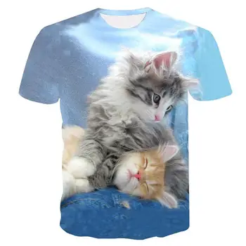 3D mačka tlače T-shirt muži/ženy lete vtipné krátke rukávy štýl príležitostných O-krk zviera tlače mačka ulici tričko