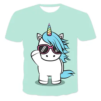 2021 Najnovšie Dievča 3D Jednorožec Tlačiť T-Shirt Roztomilý T-Shirt Dievča Nový Produkt Letné T-Shirt Top Cartoon Oblečenie Bežné Teen XXS-6CL